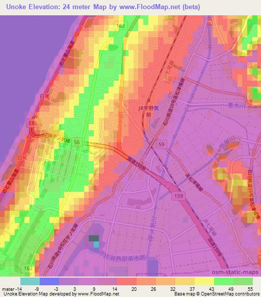 Unoke,Japan Elevation Map