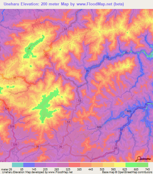 Uneharu,Japan Elevation Map