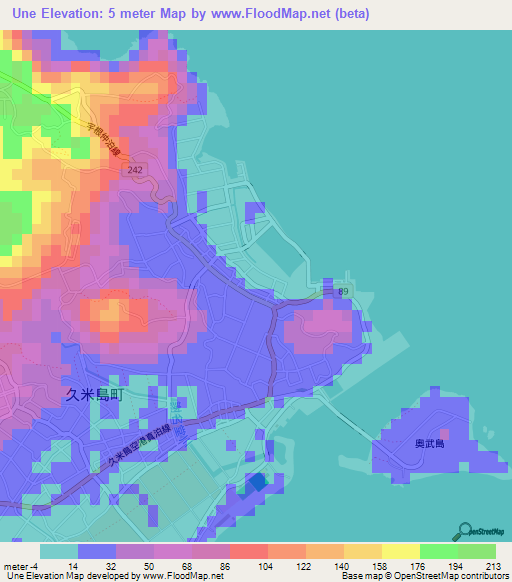 Une,Japan Elevation Map