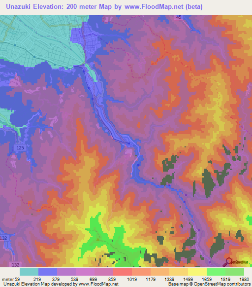 Unazuki,Japan Elevation Map
