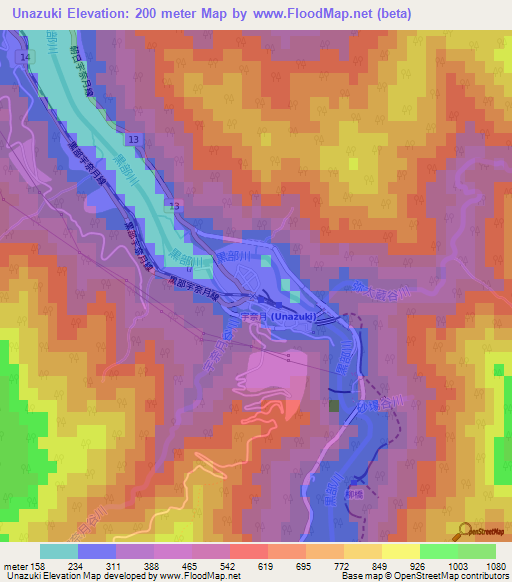 Unazuki,Japan Elevation Map