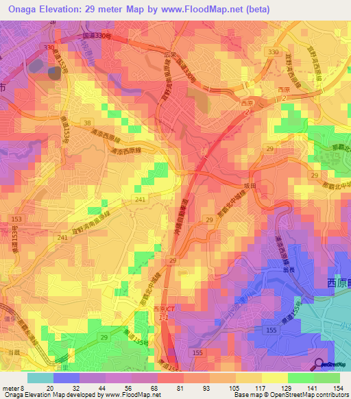 Onaga,Japan Elevation Map
