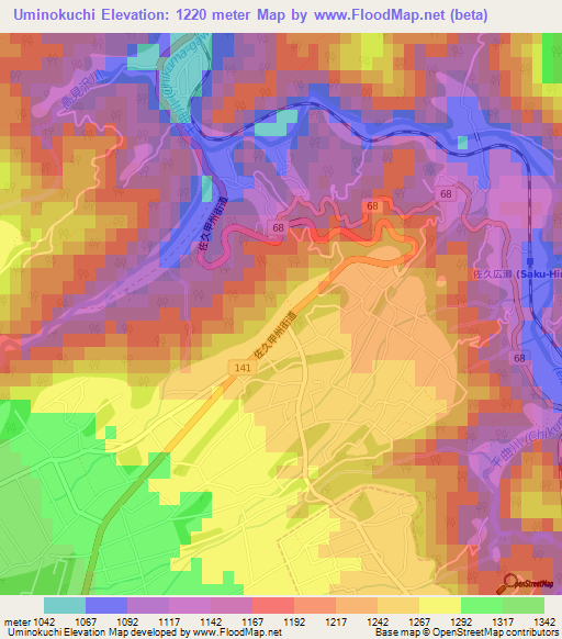 Uminokuchi,Japan Elevation Map