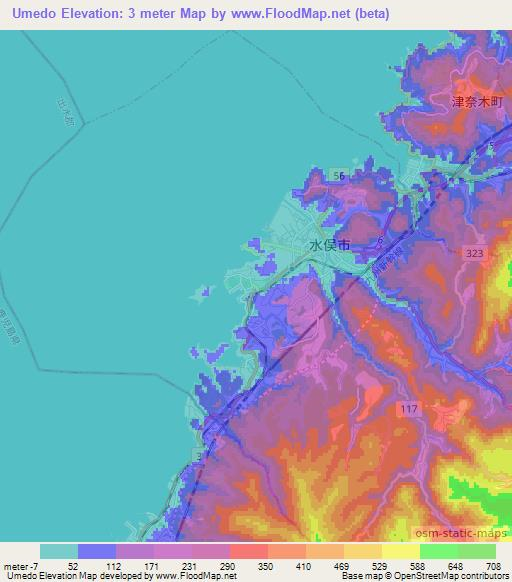 Umedo,Japan Elevation Map