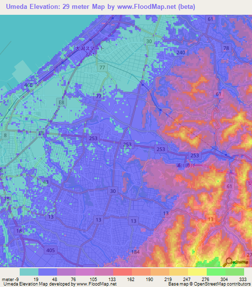 Umeda,Japan Elevation Map