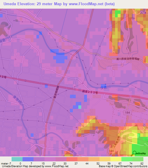 Umeda,Japan Elevation Map