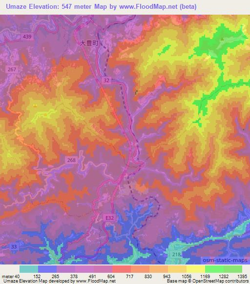 Umaze,Japan Elevation Map
