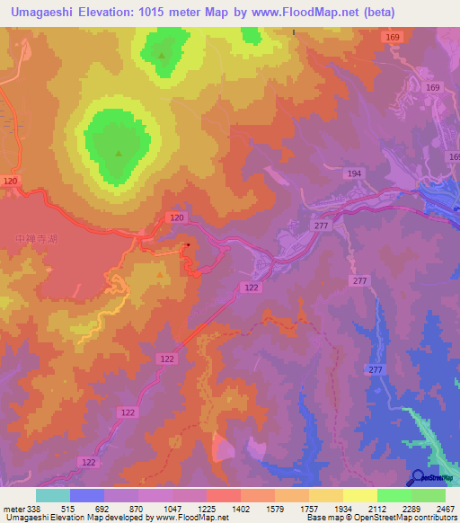 Umagaeshi,Japan Elevation Map