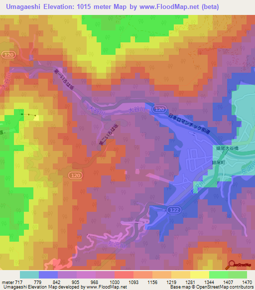 Umagaeshi,Japan Elevation Map