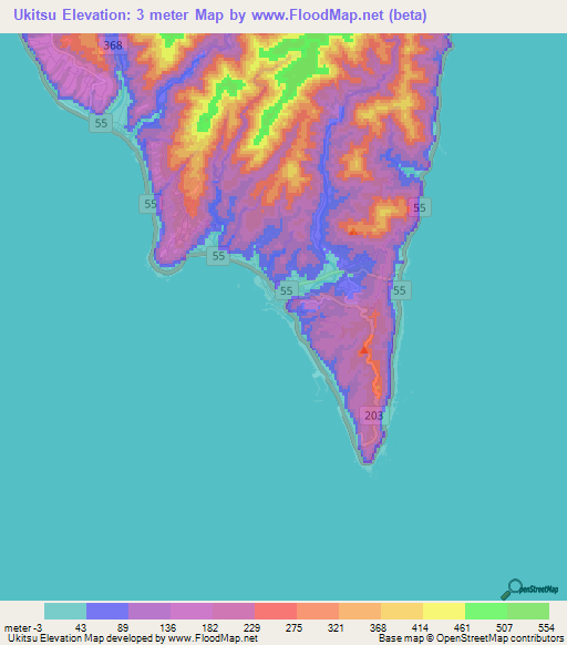 Ukitsu,Japan Elevation Map