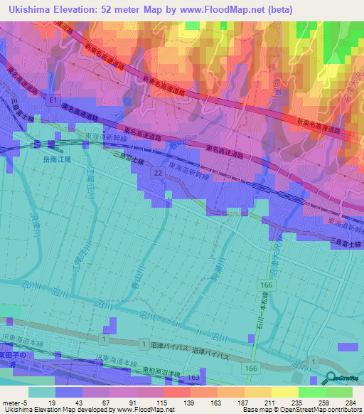 Ukishima,Japan Elevation Map