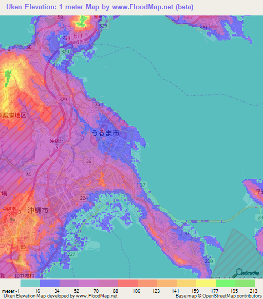 Uken,Japan Elevation Map