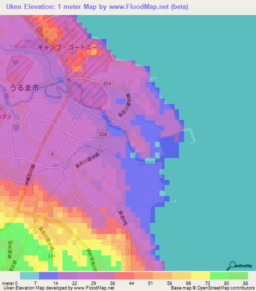 Uken,Japan Elevation Map