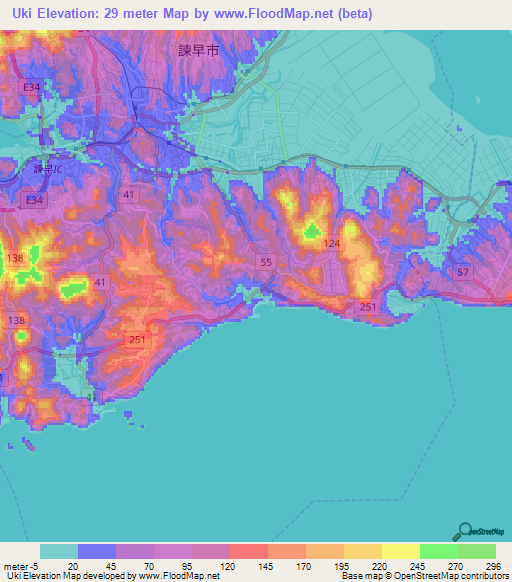 Uki,Japan Elevation Map