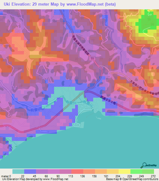 Uki,Japan Elevation Map