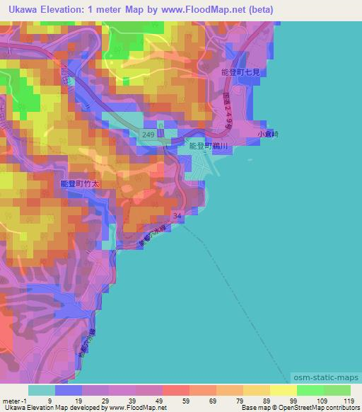 Ukawa,Japan Elevation Map