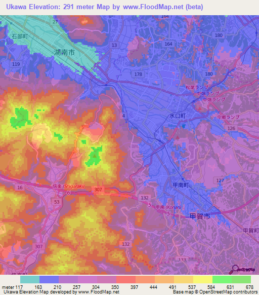 Ukawa,Japan Elevation Map