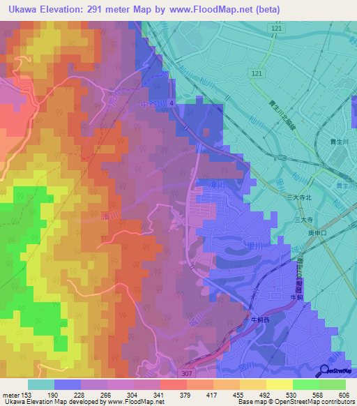 Ukawa,Japan Elevation Map