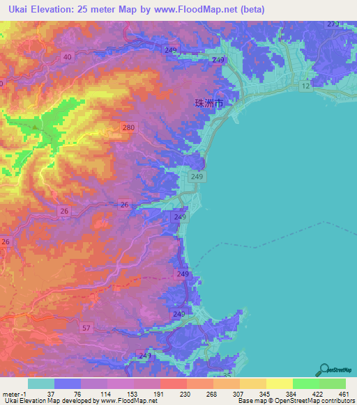Ukai,Japan Elevation Map