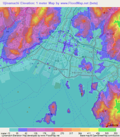 Ujinamachi,Japan Elevation Map