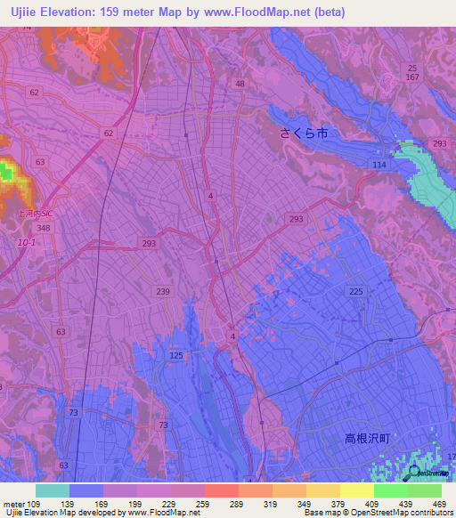 Ujiie,Japan Elevation Map