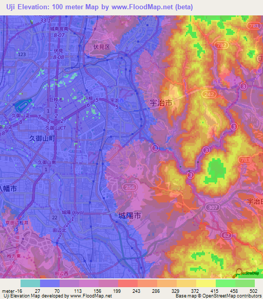 Uji,Japan Elevation Map