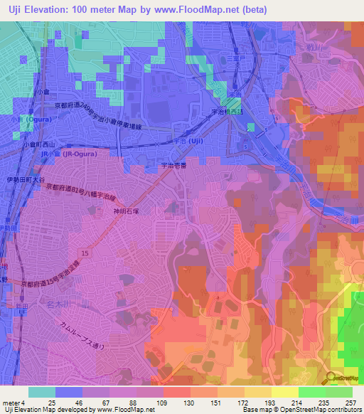 Uji,Japan Elevation Map