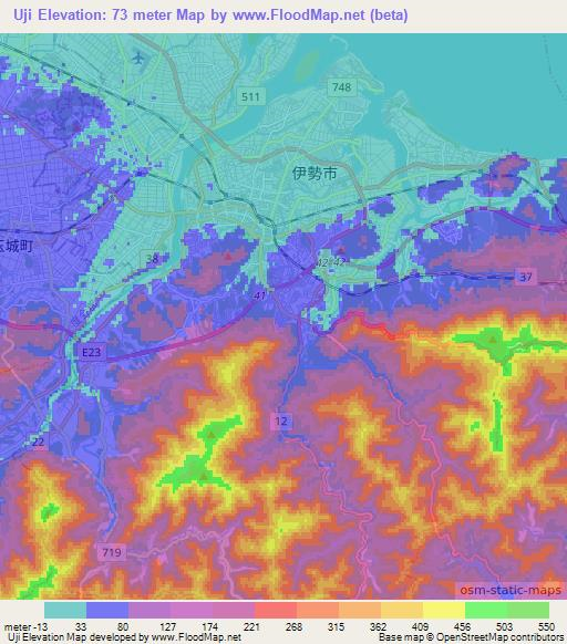 Uji,Japan Elevation Map