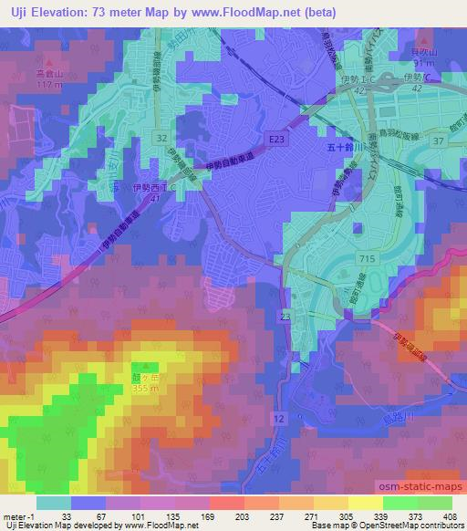 Uji,Japan Elevation Map