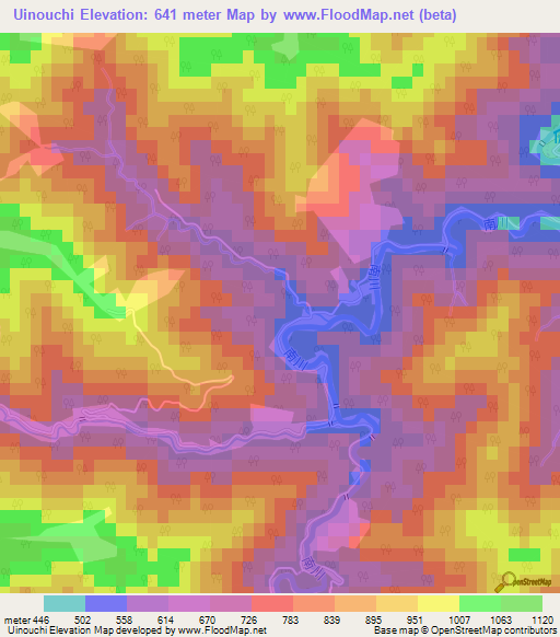Uinouchi,Japan Elevation Map
