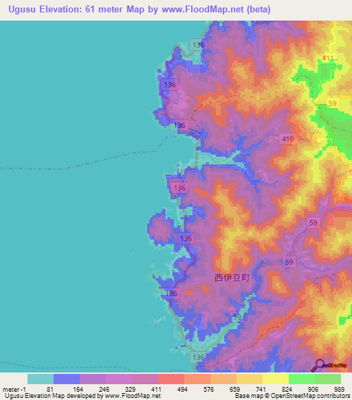 Ugusu,Japan Elevation Map