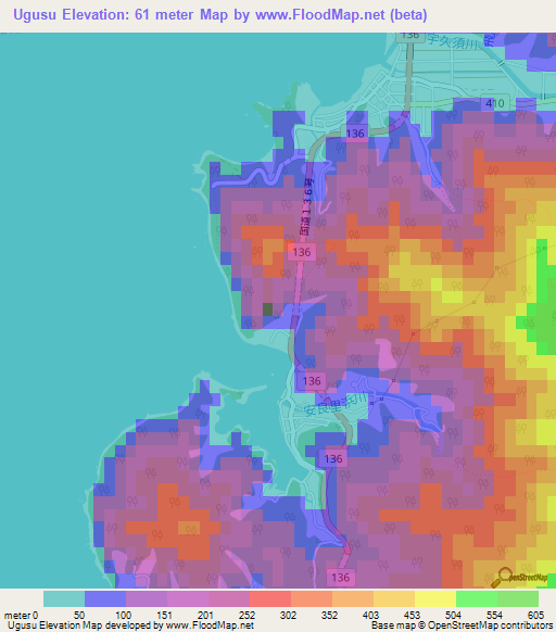Ugusu,Japan Elevation Map