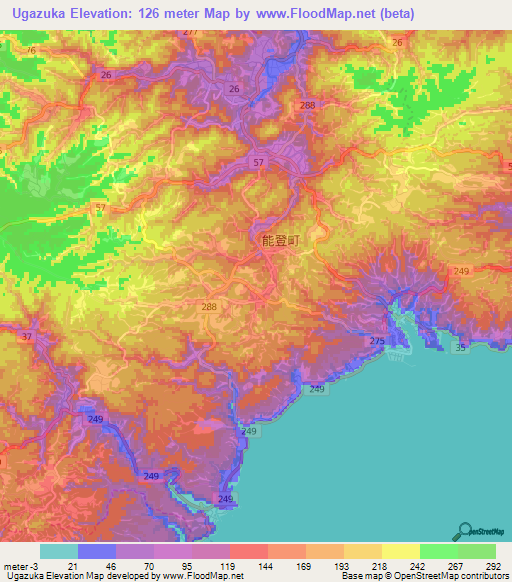 Ugazuka,Japan Elevation Map