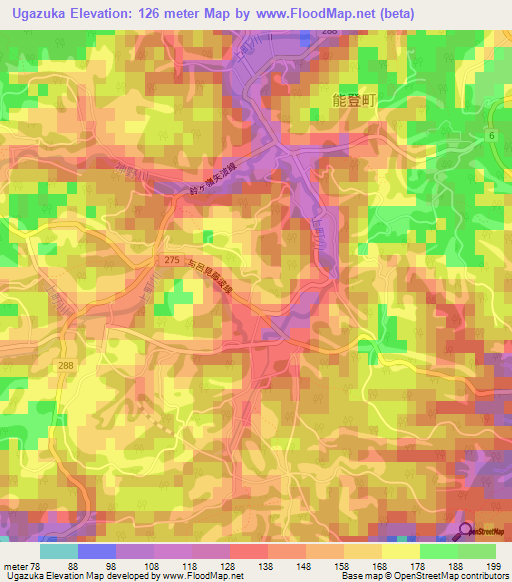 Ugazuka,Japan Elevation Map