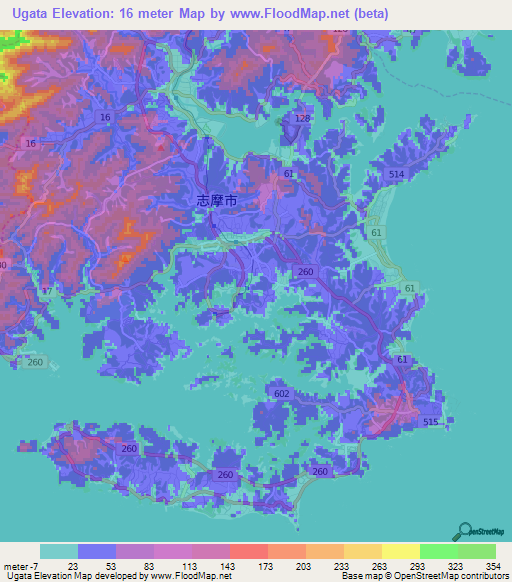 Ugata,Japan Elevation Map