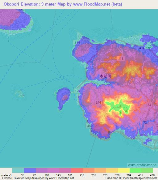 Okobori,Japan Elevation Map
