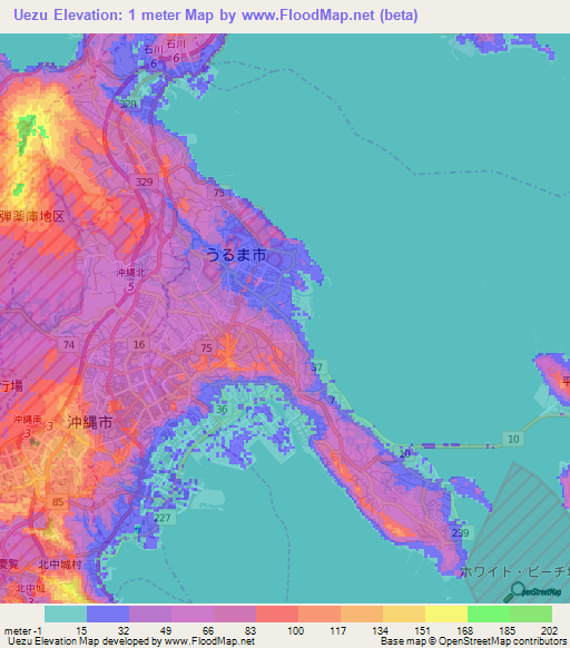 Uezu,Japan Elevation Map