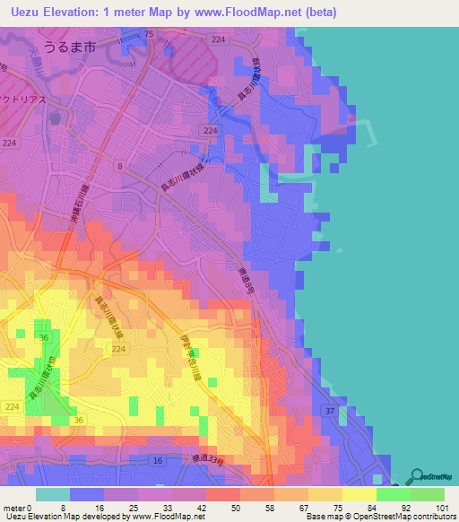 Uezu,Japan Elevation Map