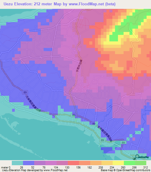 Uezu,Japan Elevation Map