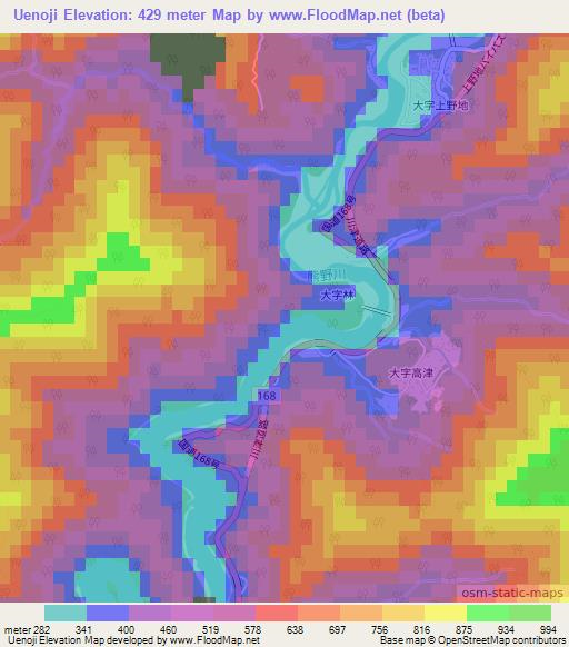 Uenoji,Japan Elevation Map