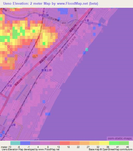 Ueno,Japan Elevation Map