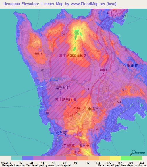 Uenagata,Japan Elevation Map