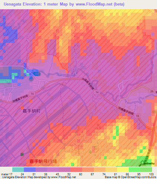 Uenagata,Japan Elevation Map