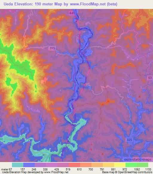 Ueda,Japan Elevation Map