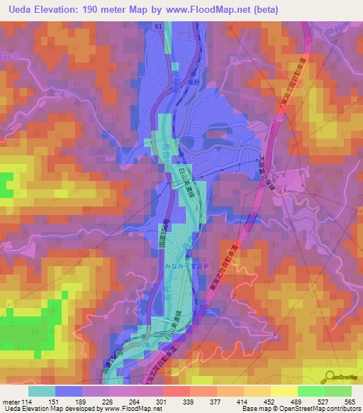 Ueda,Japan Elevation Map