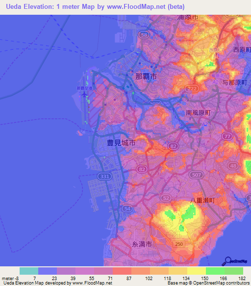 Ueda,Japan Elevation Map