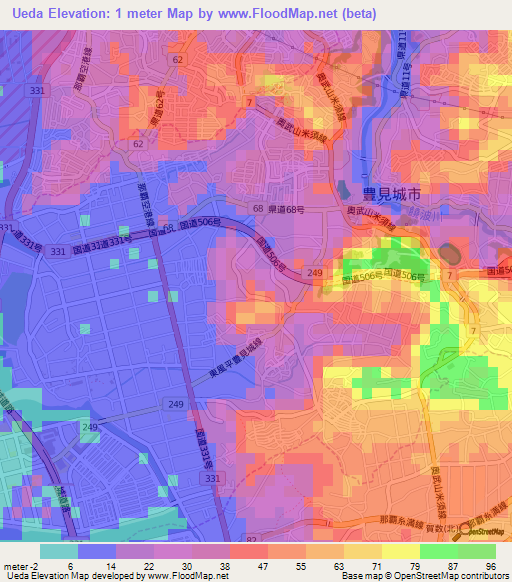 Ueda,Japan Elevation Map