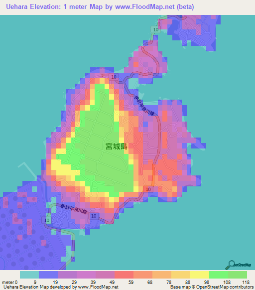 Uehara,Japan Elevation Map