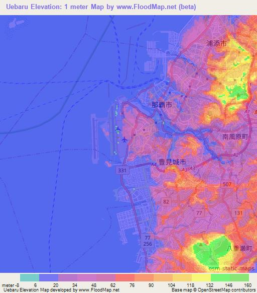 Uebaru,Japan Elevation Map