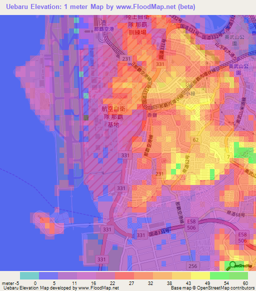 Uebaru,Japan Elevation Map